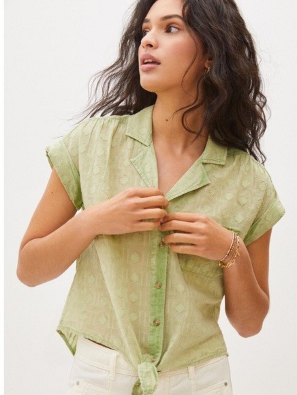 Anthro Pilcro The Cammie Surf shirt tie front pastel green women's size medium M